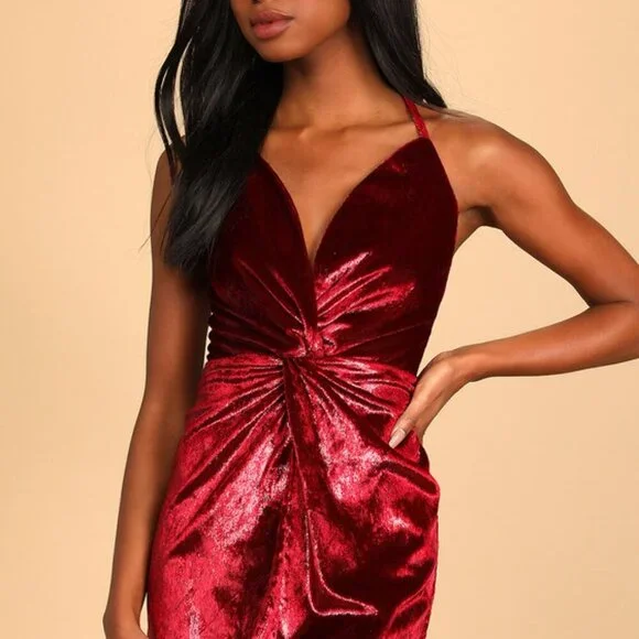 NWT Lulus L Stunning Ways Wine Red Velvet Sleeveless Mini Dress - Picture 4 of 15